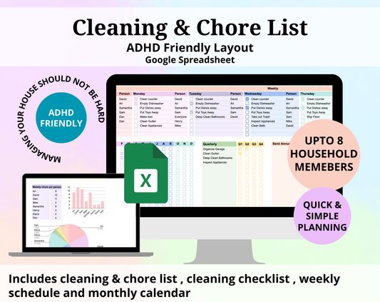 Cleaning & Chore List Google Spreadsheet Template - Brain Wave Focus