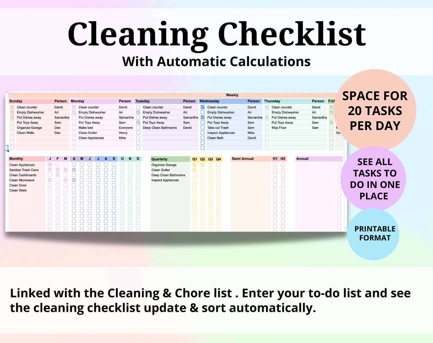 Cleaning & Chore List Google Spreadsheet Template - Brain Wave Focus