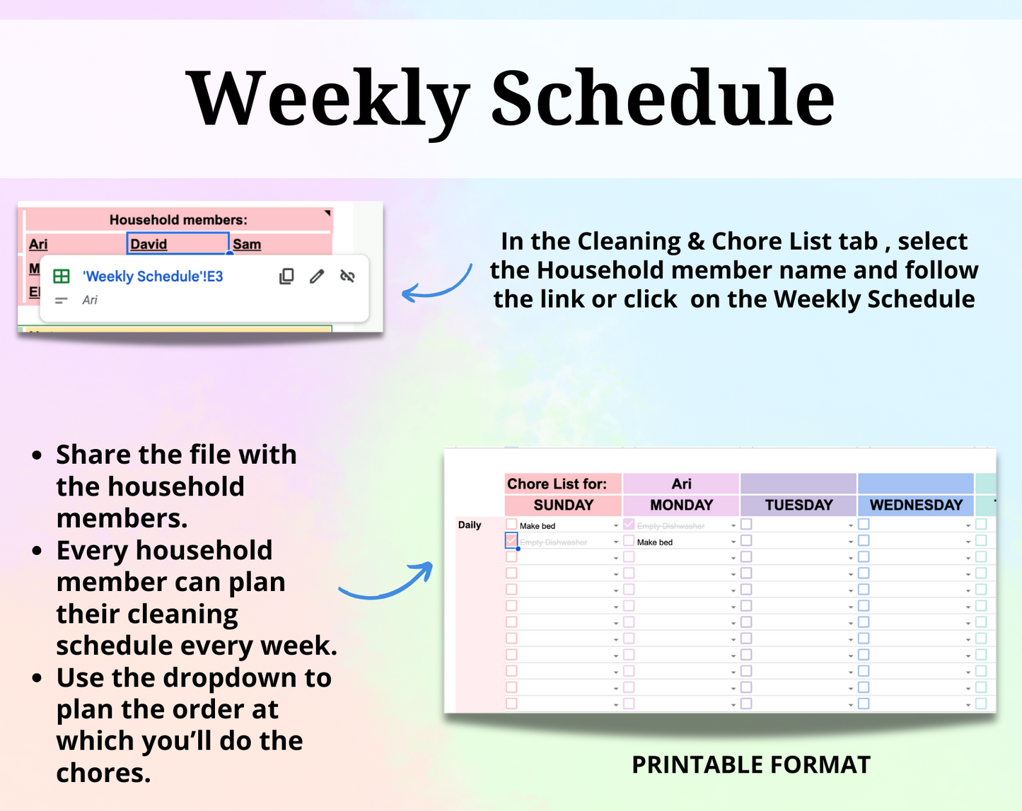 Cleaning & Chore List Google Spreadsheet Template - Brain Wave Focus