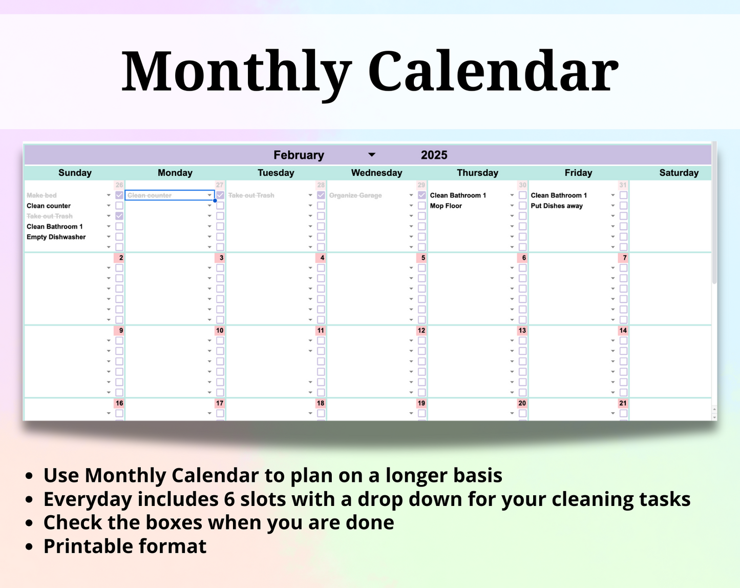 Cleaning & Chore List Google Spreadsheet Template - Brain Wave Focus
