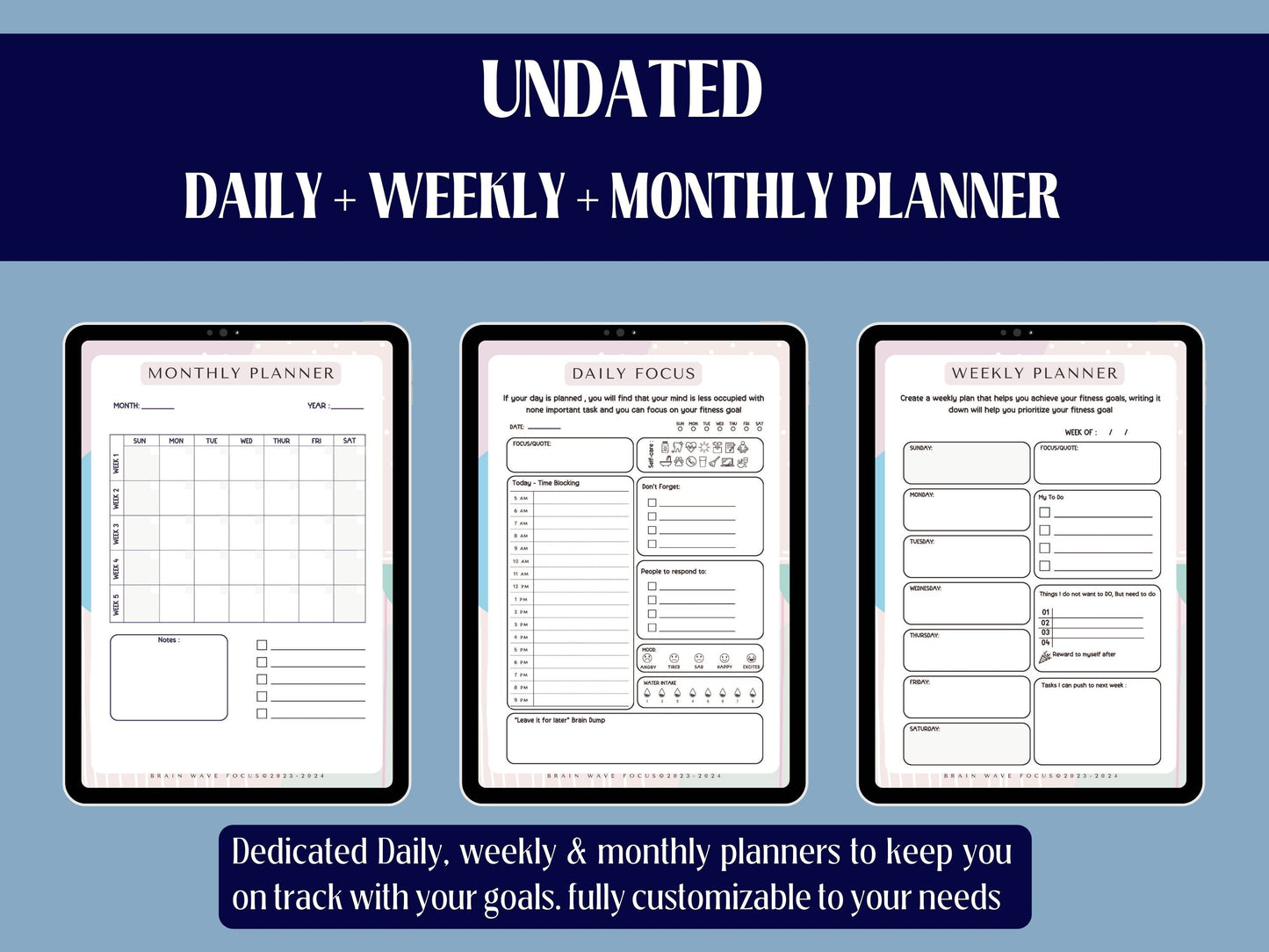 ADHD Digital Fitness Planner Workbook - 71 Pages - Brain Wave Focus