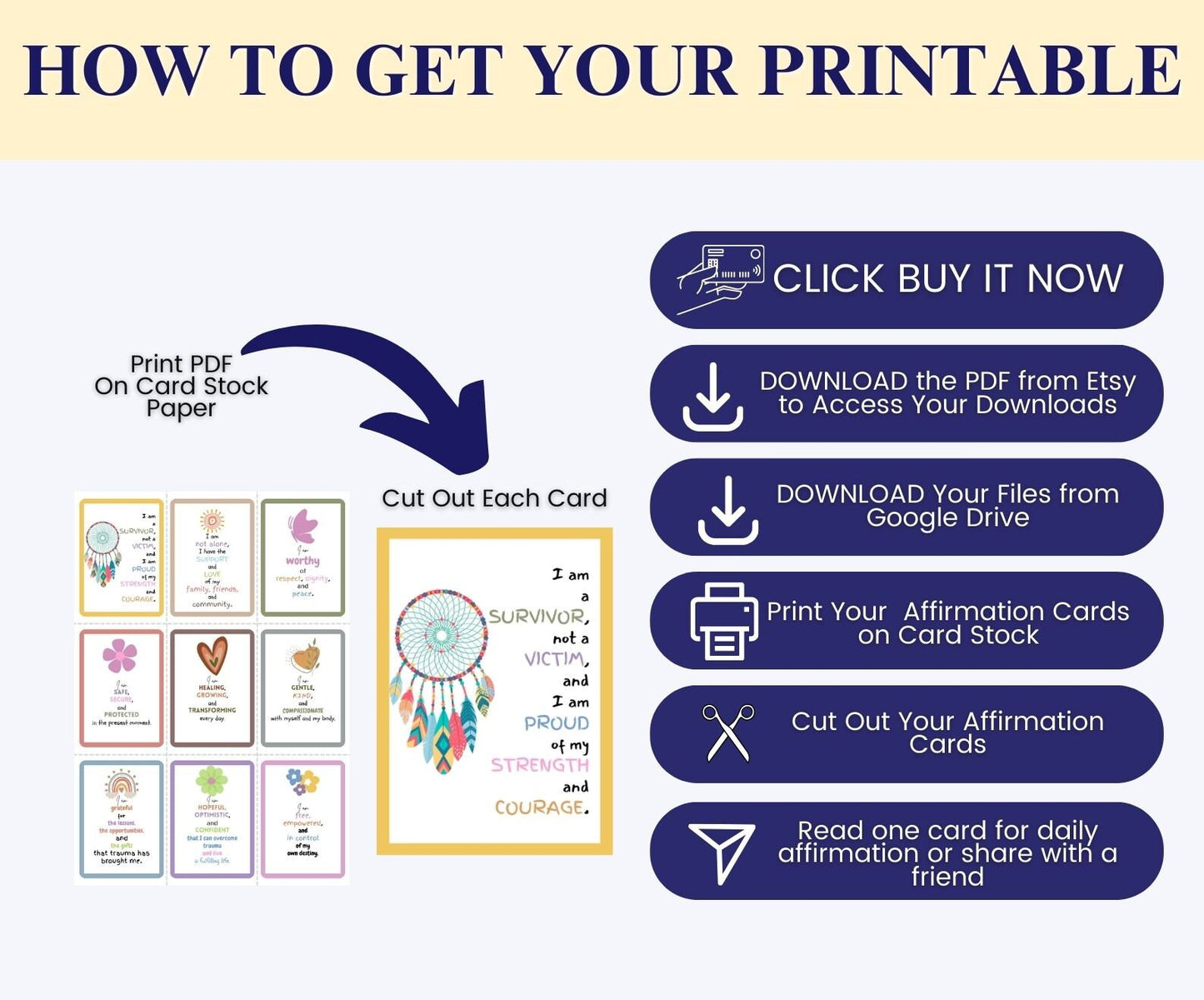 Trauma Affirmation Coping Statement Card Set - Brain Wave Focus