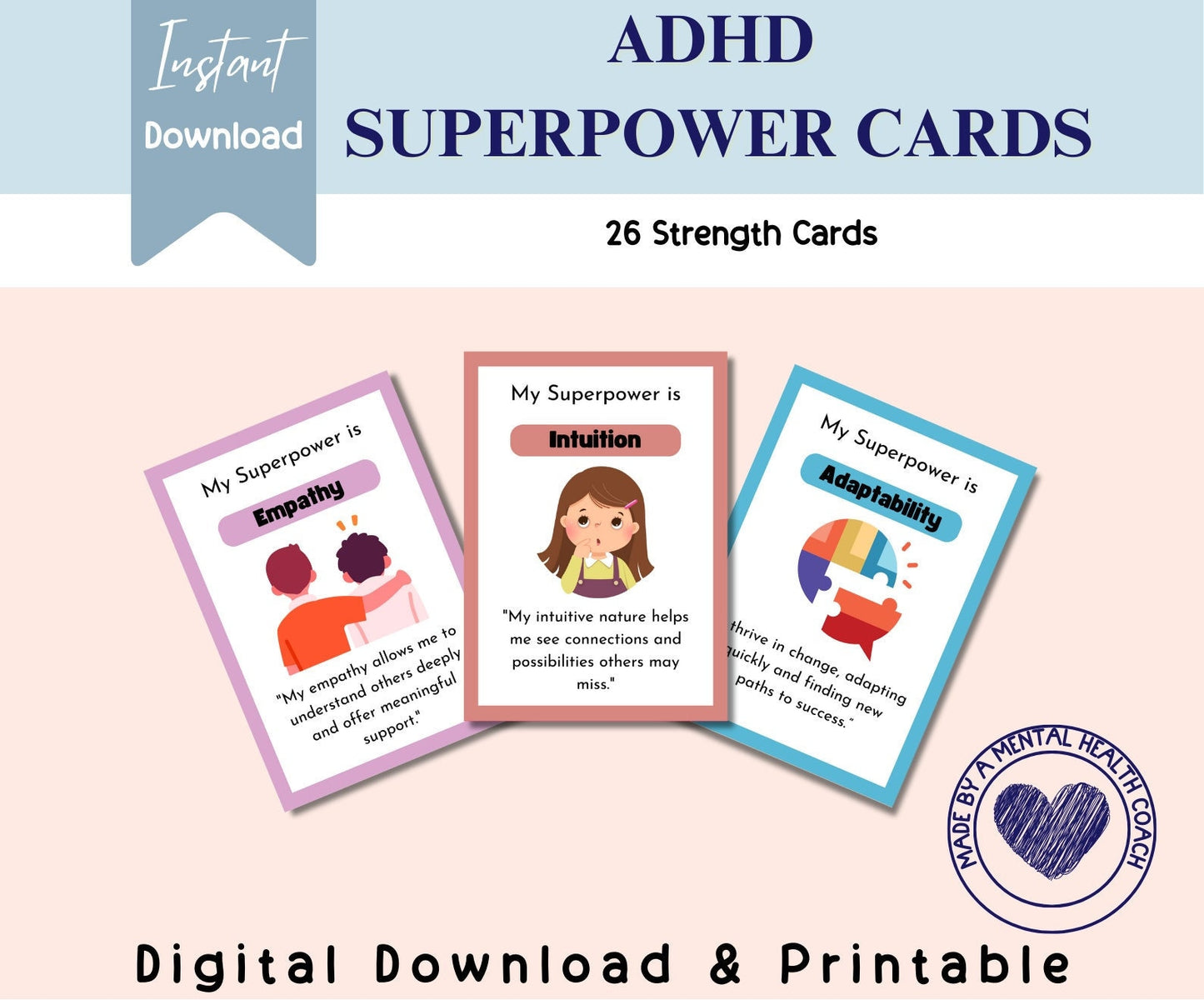ADHD Superpower Strength Cards for Executive Functioning & Coping Skills