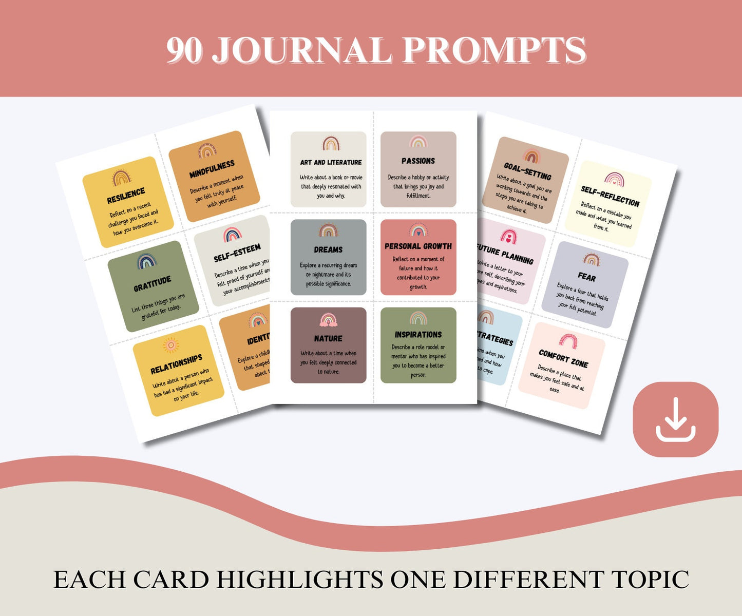 Mindfulness Journaling Prompt Cards for Self-Esteem and Anxiety