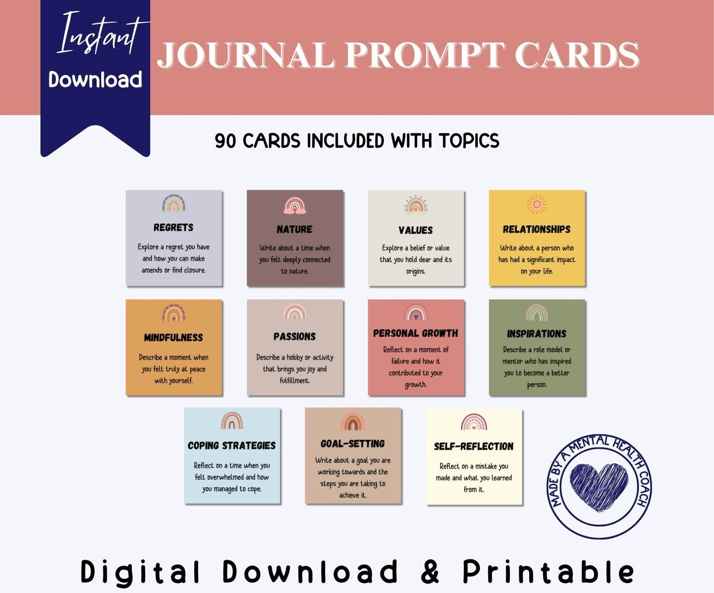 Mindfulness Journaling Prompt Cards for Self-Esteem and Anxiety