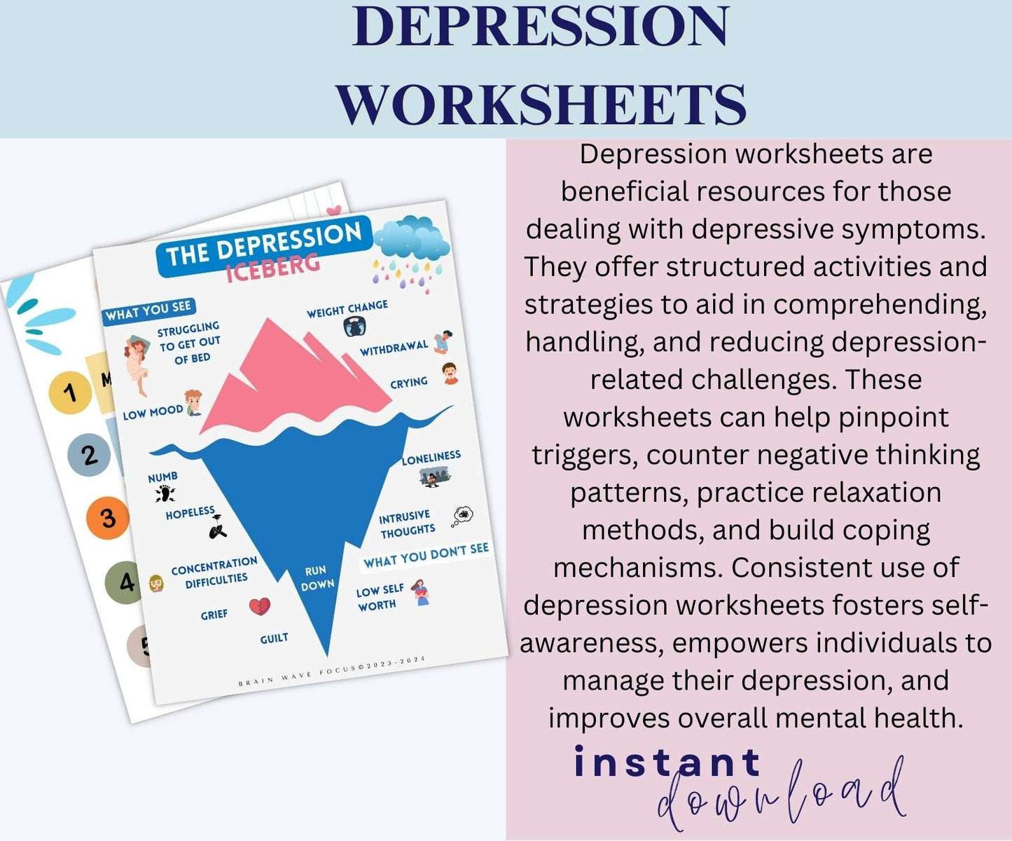 Depression Worksheets for Therapy