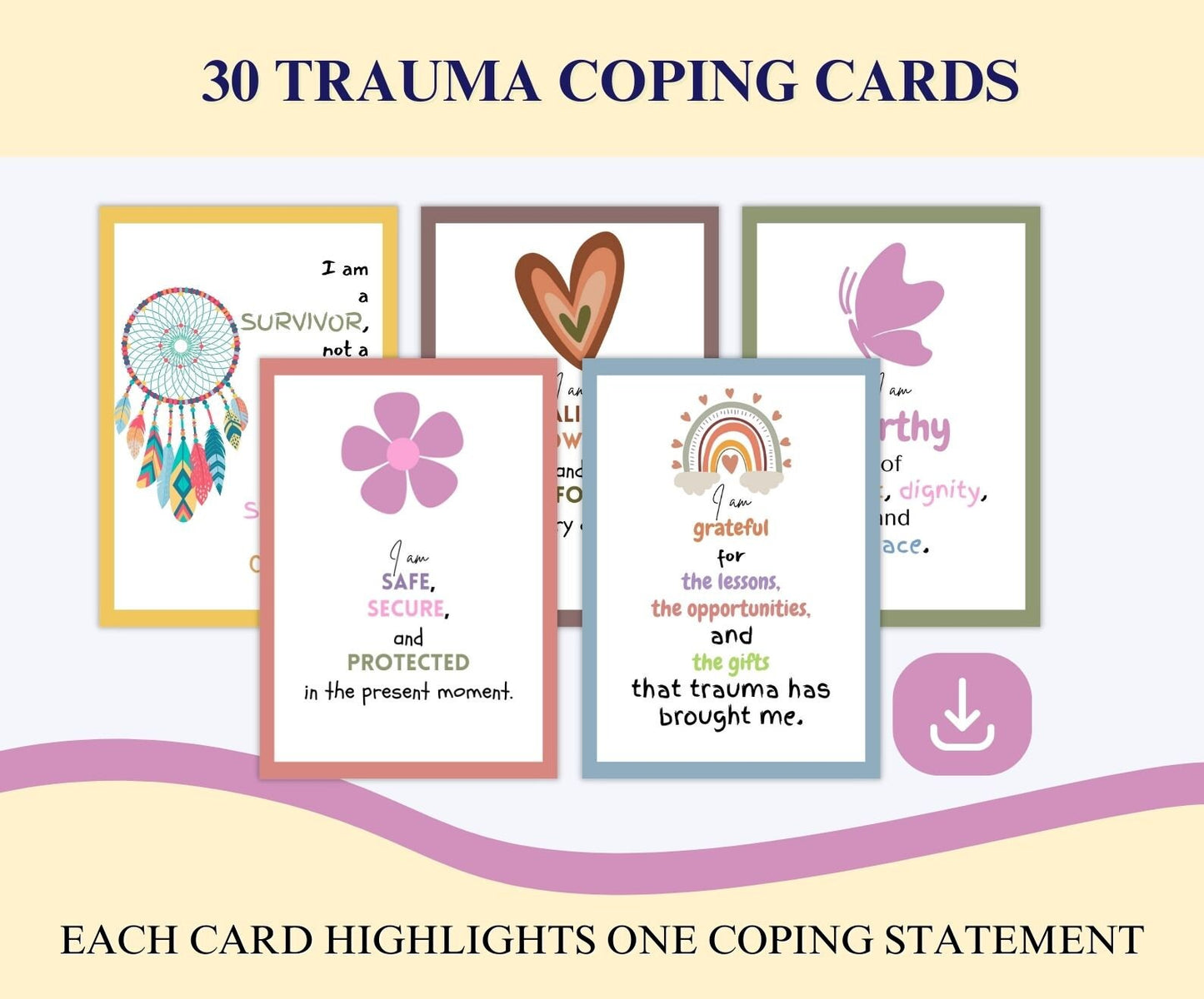 Trauma Affirmation Coping Statement Card Set